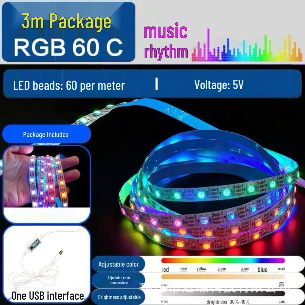 5V USB Bluetooth RGB светодиодная лента: Плавные цвета, Синхронизация с музыкой, Бегущая лошадь, Дышащая атмосфера.