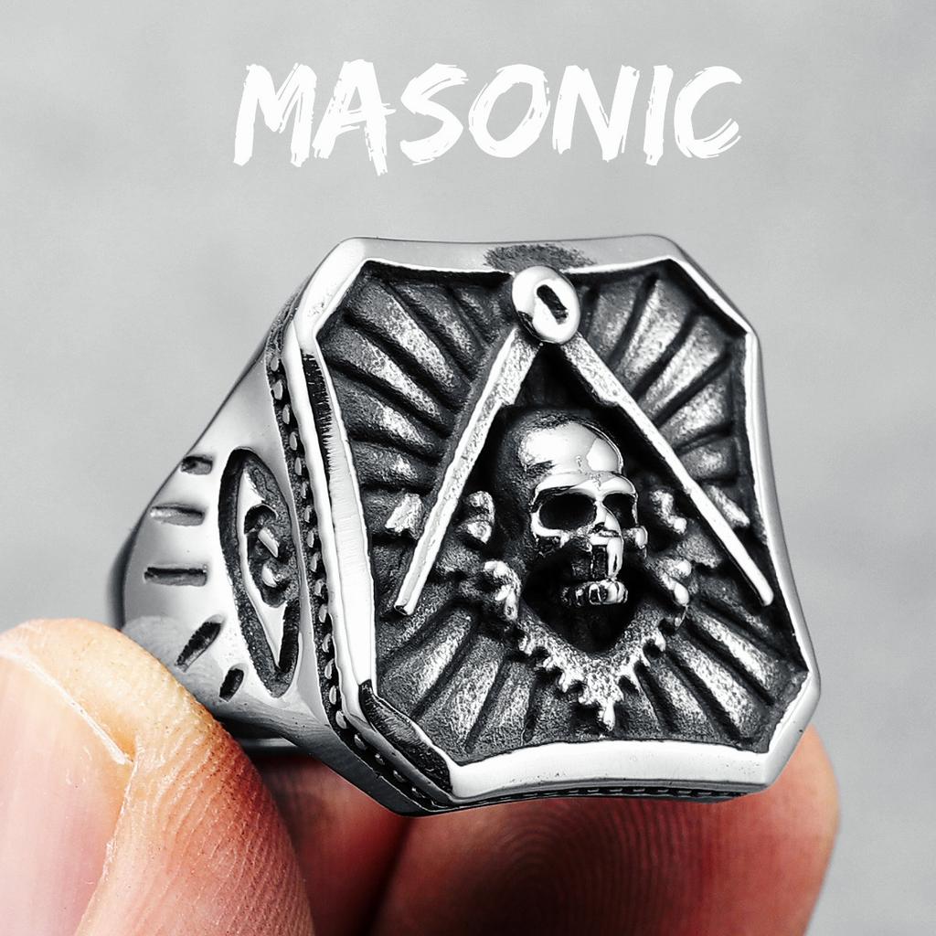 Кольцо с масонским черепом из нержавеющей стали 316L для мужчин, скелет, масонский камень для наездника, мужского бойфренда, ювелирные изделия, лучший подарок, дропшиппинг