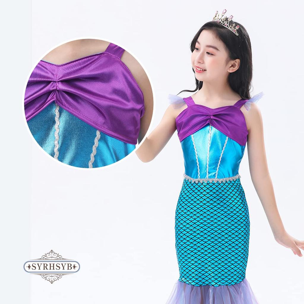 [SYRHSYB] Ariel Dress, Little Mermaid Dress, Mermaid Costume, Cosplay, Children&#x27;s Costume, One-Piece Princess Dress, Stage Costume, Disguise,
