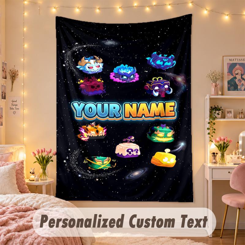 Custom Personalized Tapestry,Blox Fruits Print Custom Name Text Wall Art Hanging for Bedroom