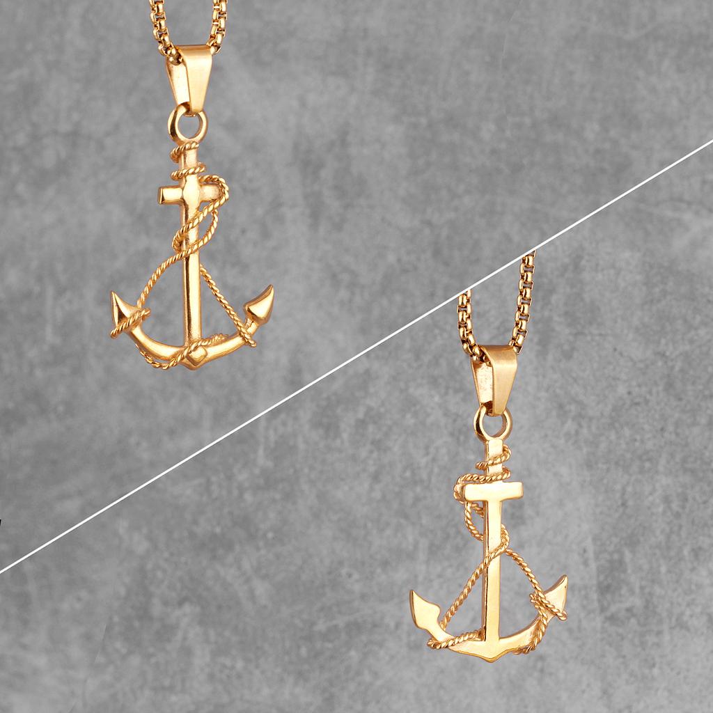 Golden Silver Color Anchor Men Necklaces Pendants Chain Punk for Boyfriend Male Stainless Steel Jewelry Creative Gift Wholesale 3
