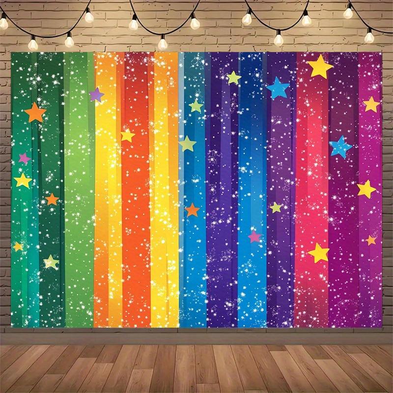 A vibrant single-panel rainbow star-shaped gradient photography background and party banner - suitable for the living room