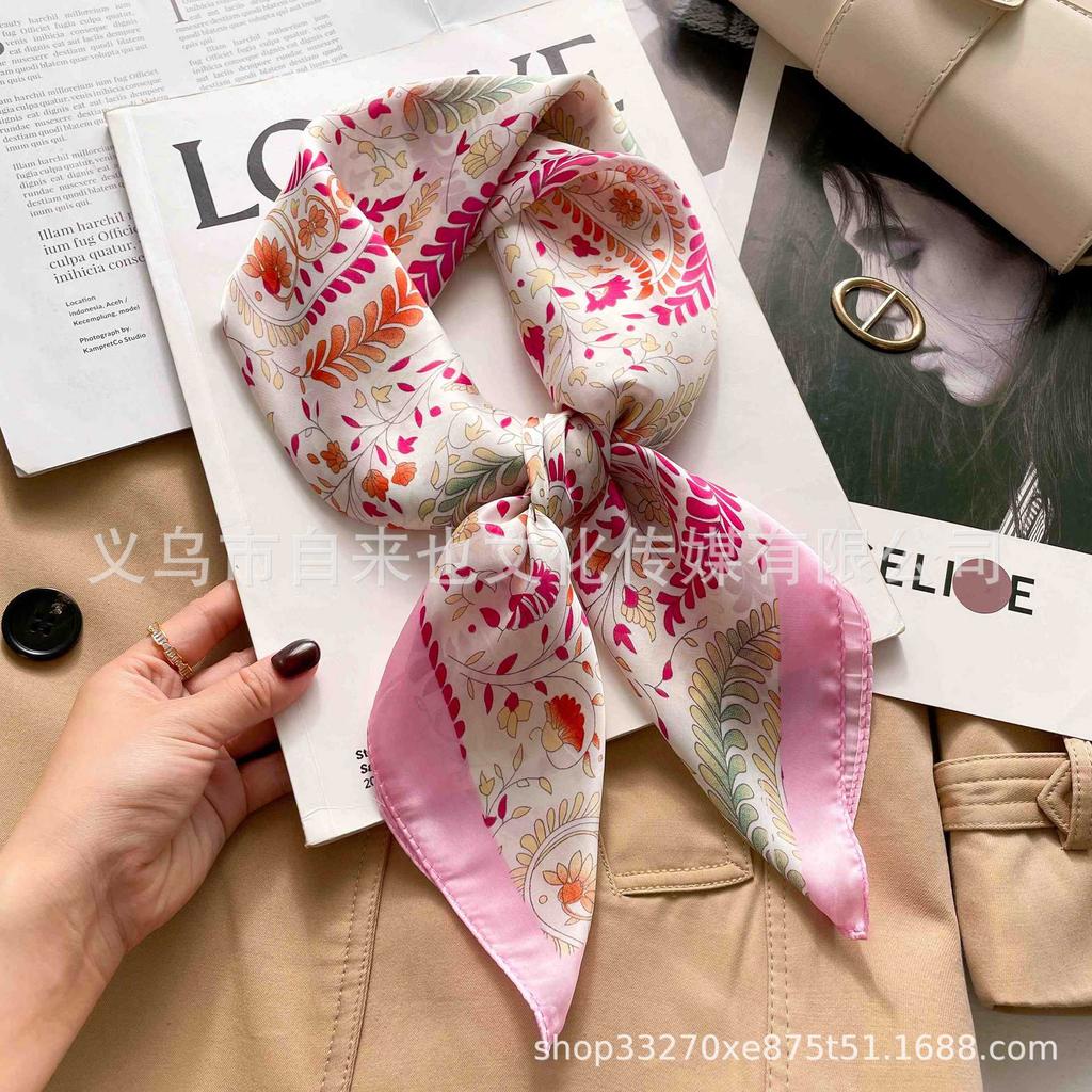 Versatile fashion floral 71 imitation silk square scarf scarf high-end polka dot neck silk scarf rhombus spring