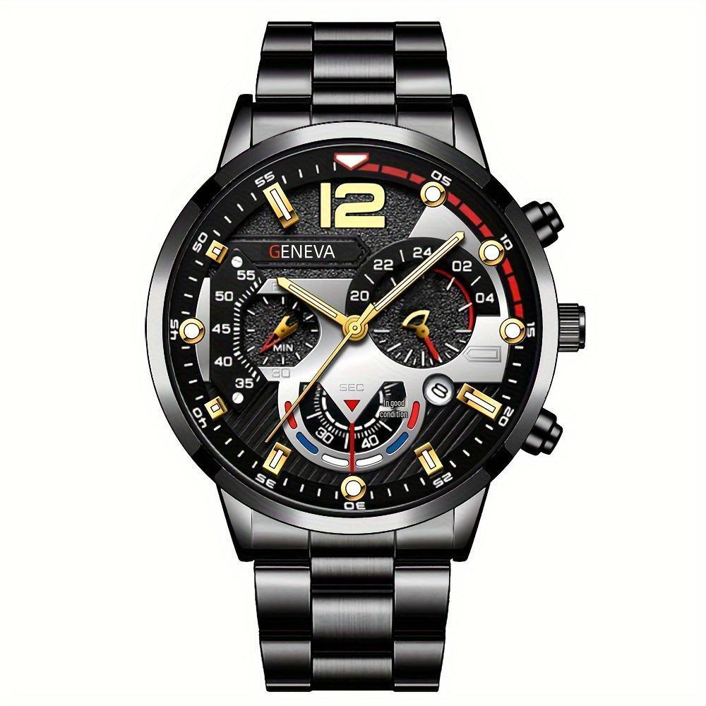 Geneva Calendar Men's Steel Band Watch - Fashionable Business Design