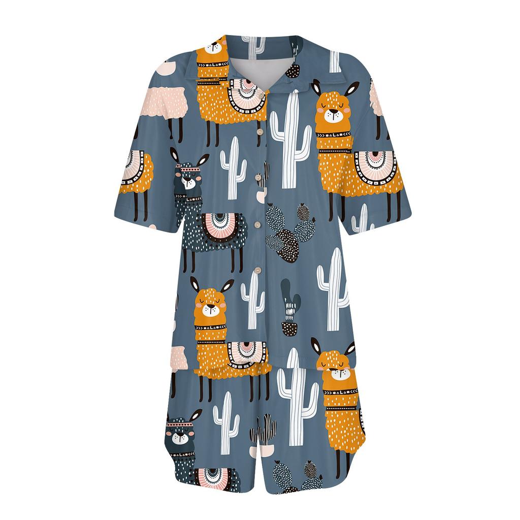 Женская шелковая пижама с пуговицами, домашняя одежда, принт со звездами, короткий рукав, атласный пижамный комплект из 2 предметов