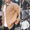 Men Jacket Lapel Long Sleeve Patch Pocket Jacket Coat with Patch Pocket Solid Color Waffle Texture Single Breasted Coat