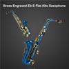 Brass Engraved Eb E Flat Alto Saxophone Sax Abalone Shell Buttons Wind Instrument with Case Gloves Cleaning Cloth Belt