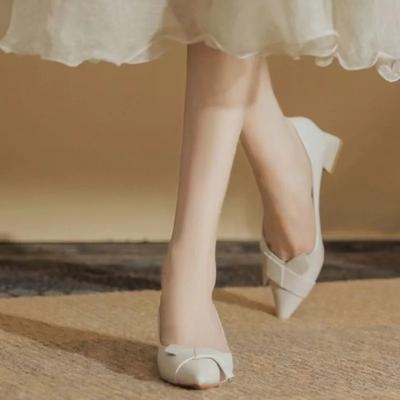 Женские туфли-лодочки на квадратном каблуке с бантом средней высоты для женщин, летние корейские туфли в акционном предложении, модные и низкие цены