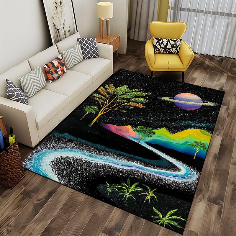 Galaxy Landscape with Saturn suitable as a non-slip mat for the living room or bedroom sofa