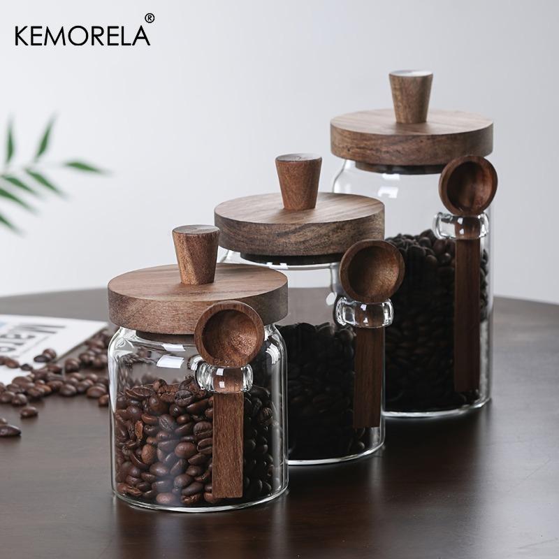 KEMORELA Набор из 1/3 герметичных стеклянных банок с крышками и ложками Прозрачные маленькие контейнеры для хранения продуктов для конфет, специй, кухонного хранения