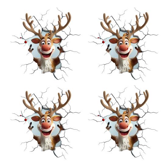 Рождественские наклейки на стену Легко наносятся Мультяшный олень Праздничные наклейки ПВХ Съемные 2D Искусство сломанной стены для детской спальни игровой комнаты