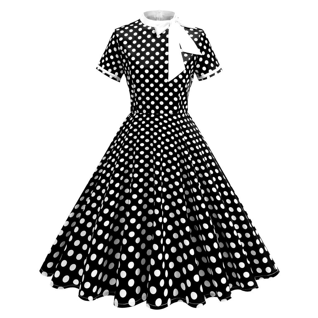 Women's Fashionable Fresh Polka Dot Long And Long Swing Retro Dress