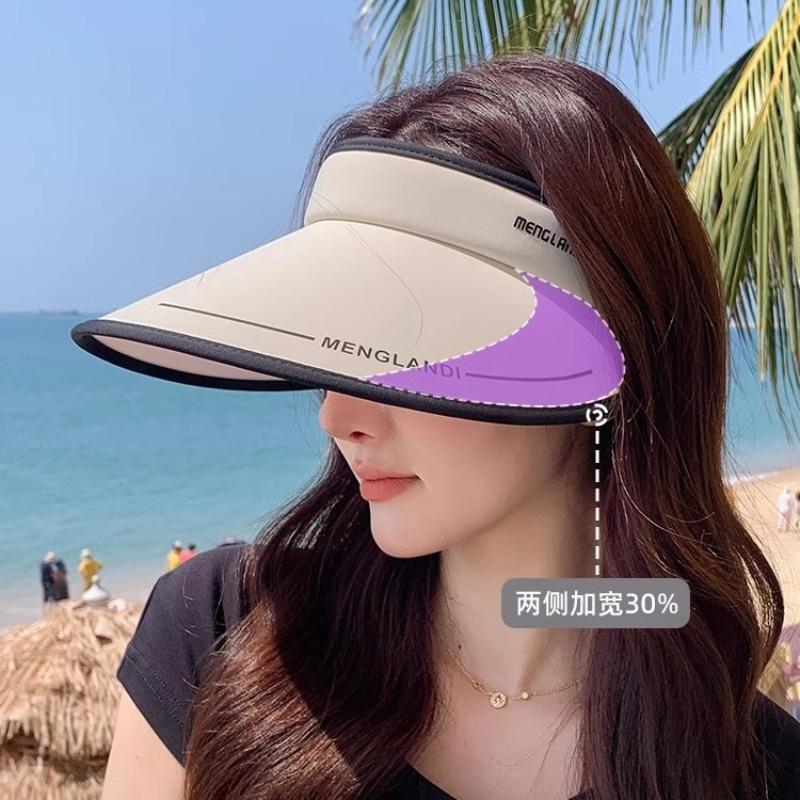 Новая женская солнцезащитная шляпа с пустым верхом, антифиолетовая линия, летняя шляпа из ледяного шелка, велосипедная шляпа с широкими полями.