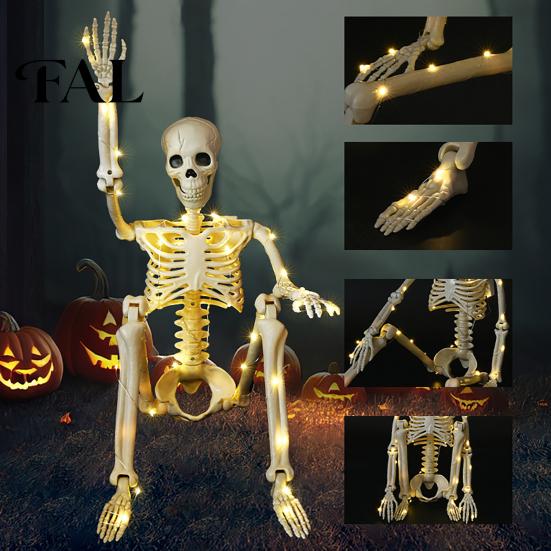 Cemetery Themed Landscaping 36 Inches LED Light Up Halloween Skeleton, 3FT Life Size Full Body Skeleton with Lights Posable Plastic Human Bones