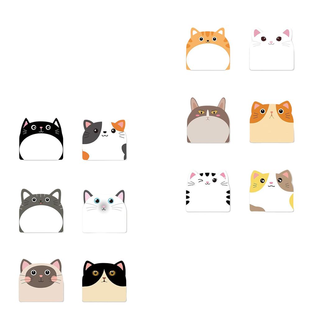 12PCS Cute Cat Sticky Note Paper 30 Sheet/Pad Self-ashesive Memo Pad Reminder On Fridges Door Computer Whiteboard
