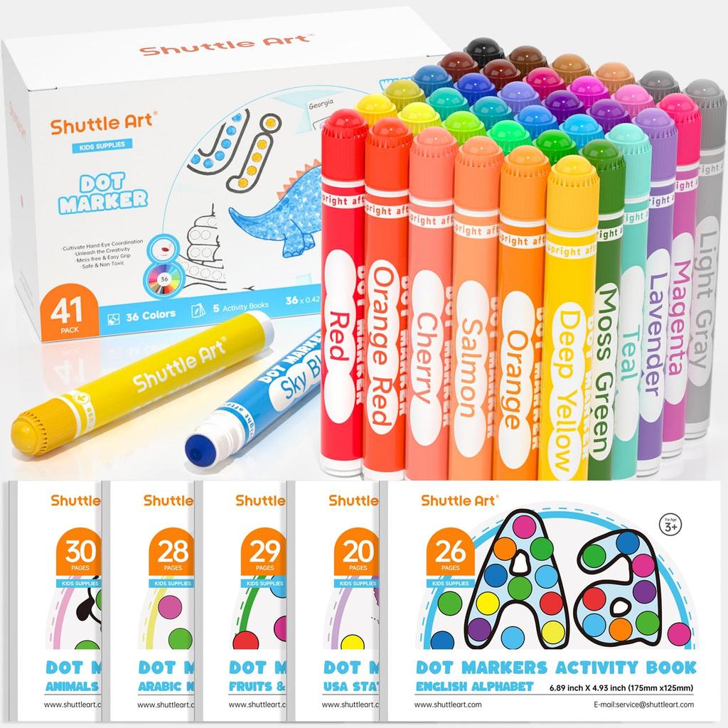 Shuttle Art Dot Marker Color 36 for Easy to Includes 5 Coloring Drawing Art Drawing Gift Pens, Colors, 12ml, Kids, Water-based, Washable, Grip, Books,