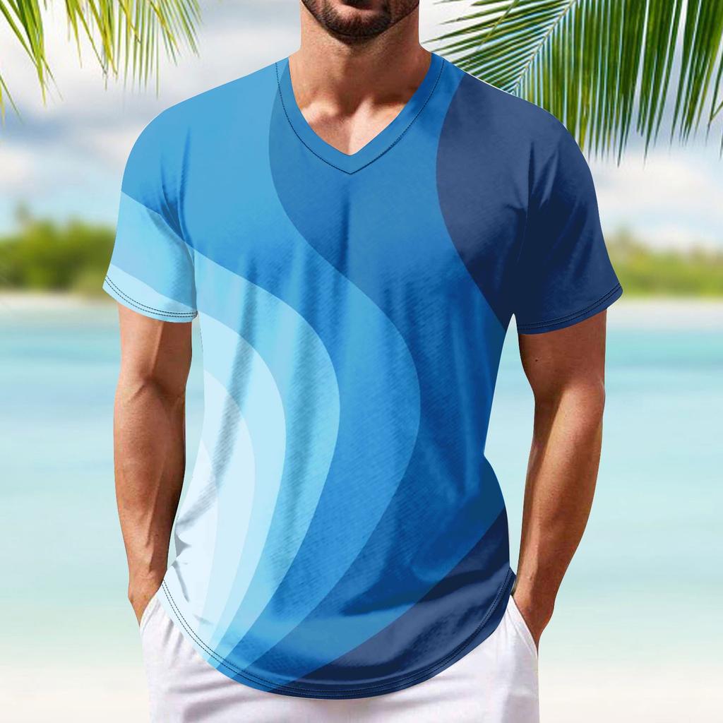 Летняя новая мужская популярная футболка с v-образным вырезом и короткими рукавами с принтом