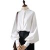 Женская рубашка с воротником-стойкой и длинным рукавом, однотонная рубашка свободного кроя, однобортная офисная женская рубашка