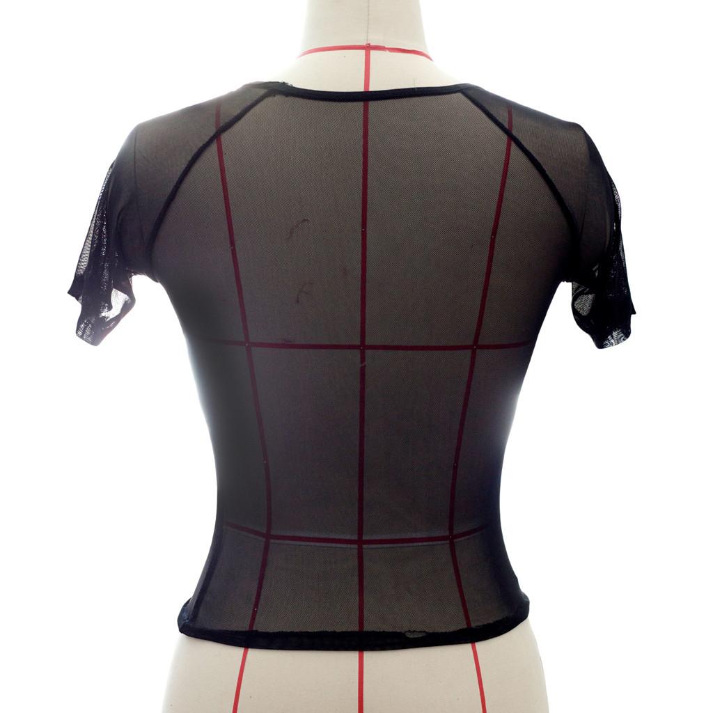 Sexy Womens Sheer Mesh See Through Short Sleeve Crop Tops Casual T Shirt