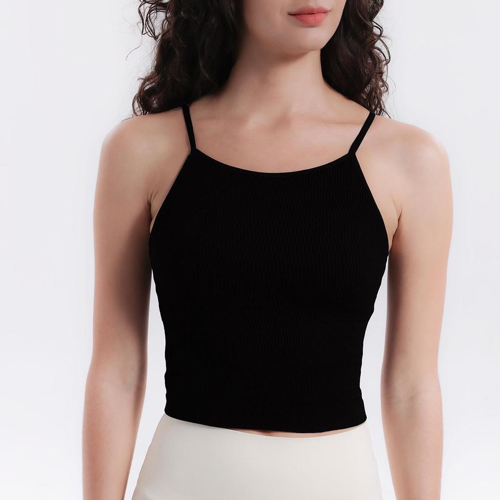 Йога Слитный Ударопрочный Топ-майка Спортивный бюстгальтер с нагрудными вкладышами и красивым дизайном спины для женщин