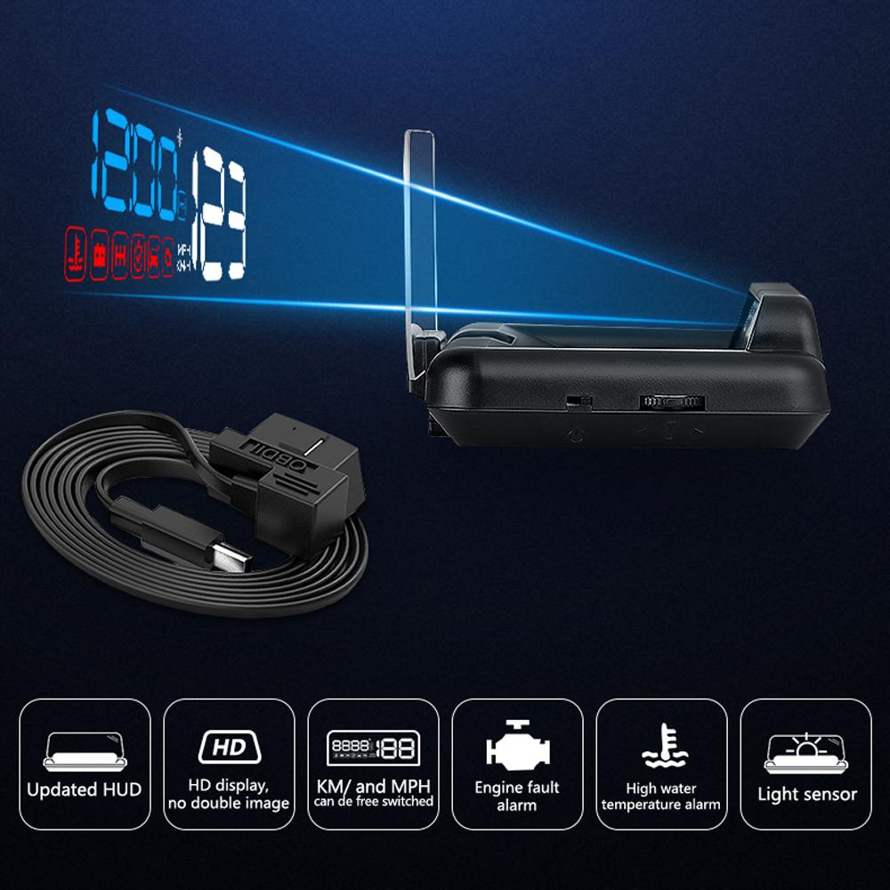 HUD Автомобильный проекционный дисплей Проектор скорости Охранная сигнализация Температура воды Превышение скорости Обороты в минуту Напряжение Сигнализация Автомобильные аксессуары 2024