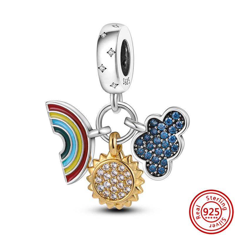 925 Серебро Радуга Солнце Облака Единорог День Рождения Торт Перья Крылья Бейсбольные Бусины Подходит Браслет Ювелирные Изделия