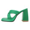 Fashion Green Women Slippers Block Heels Mules Shoes Elegant Summer Shoes For Women Outsdie White Black Sandal Footwear Shoes Female