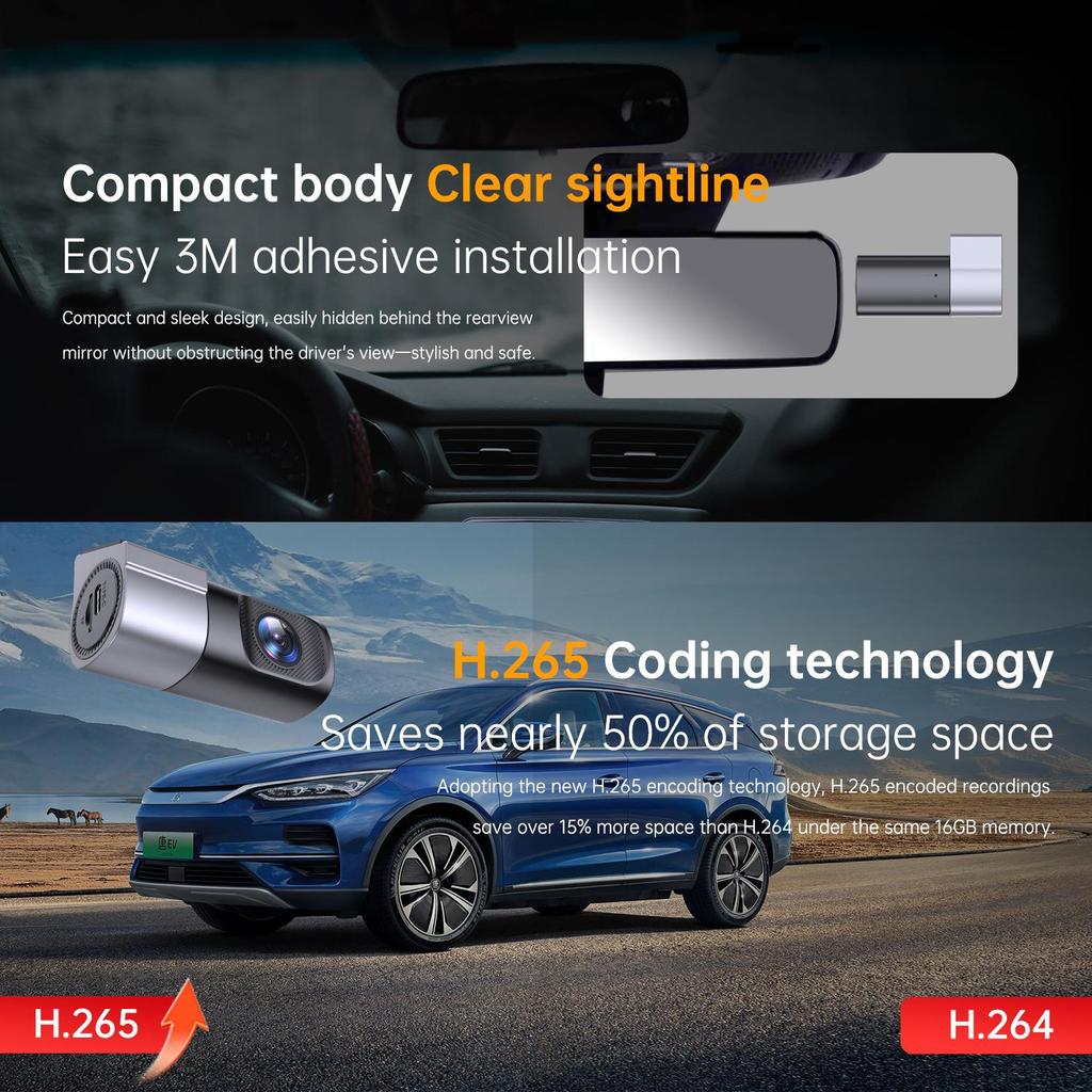 1080P Dashcam With Night Vision Mini Hidden Dashcam 24-Hour Parking Monitoring Loop Recording Gravity Sensor App Control
