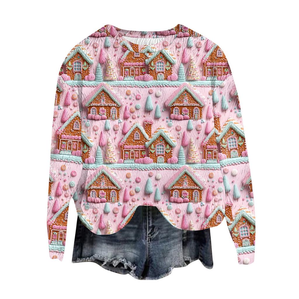 Женский модный пуловер с круглым вырезом, футболка с длинным рукавом, рождественская толстовка с принтом