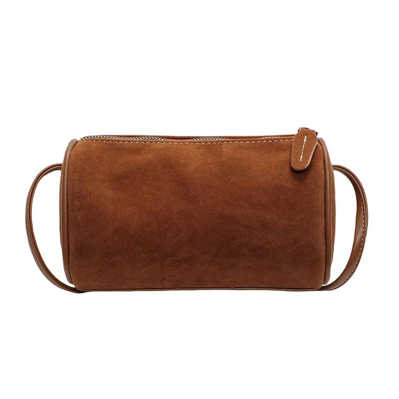 Однотонная женская сумка через плечо из искусственной кожи, напоминающей замшу, элегантная, простая и универсальная, повседневная и высокого качества.