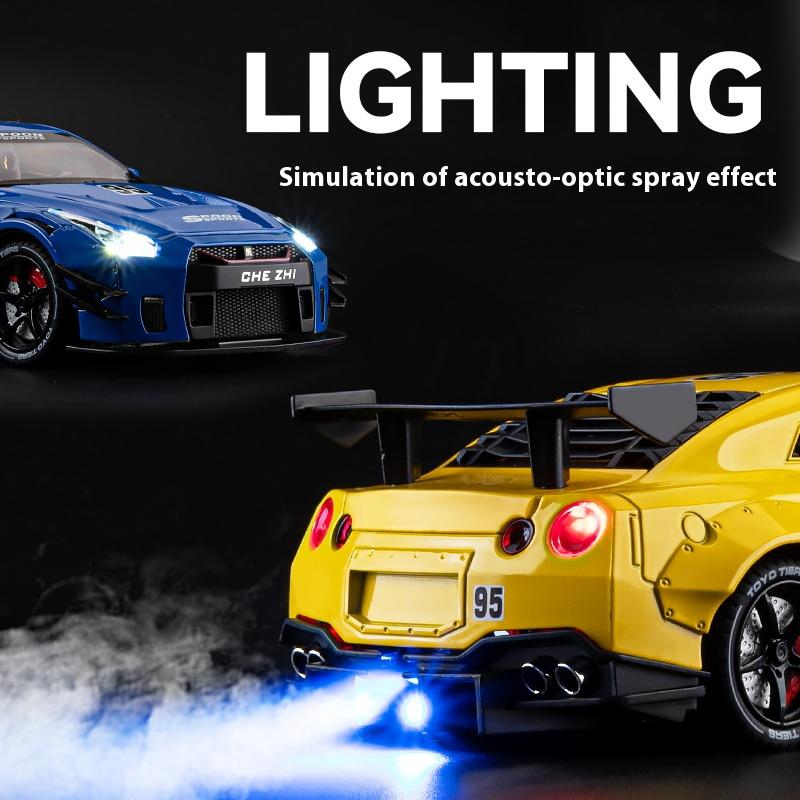 1/24 Nissan GTR R35 Spray Supercar Модель легкосплавного автомобиля Звук и свет Детская игрушка Коллекционные предметы Подарок на день рождения