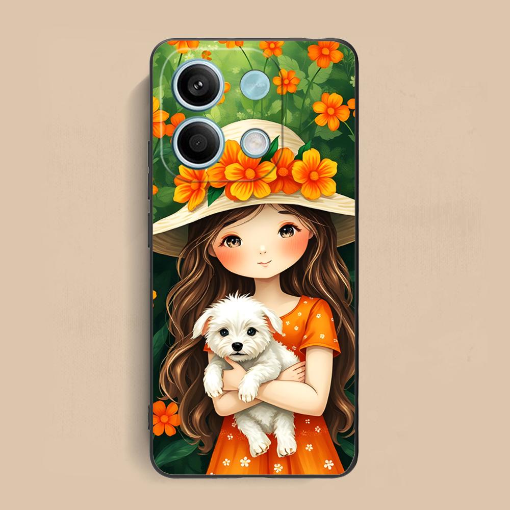 Чехол для мобильного телефона Xiaomi Redmi Note 14 13 12 11 S Pro Plus 4G 5G, матовый TPU, с рисунком девочки и щенка, цветной
