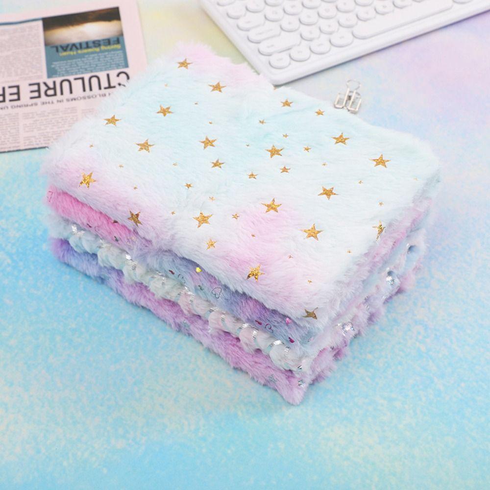 Gradient Colored Plush Fluffy Covered Notebook Funny Student Notebook Office Supplies