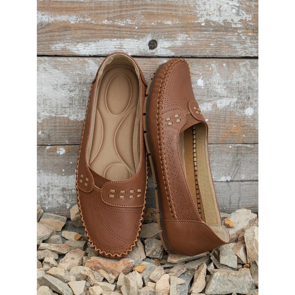 Швейные Лазерные Женские Лоферы на Плоской Подошве