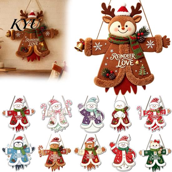 Festive Porch Signs Wooden Christmas Hanging Pendant, Cartoon Welcome Sign for Front Door, Snowman Wall Art Decor with Cute Snowman/Bear/Penguin/Cat