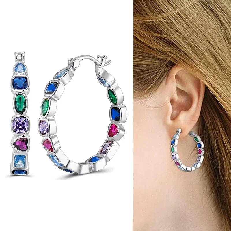 Новые цветные циркониевые персонализированные серьги для женской любви, геометрическая мода, сияющие, нишевые, персонализированные, простые украшения