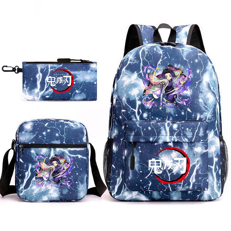 New Schoolbag Animation Three-piece Set Heat Transfer Schoolbag Small Shoulder Pencil Bag Primary and Secondary School Students Backpack