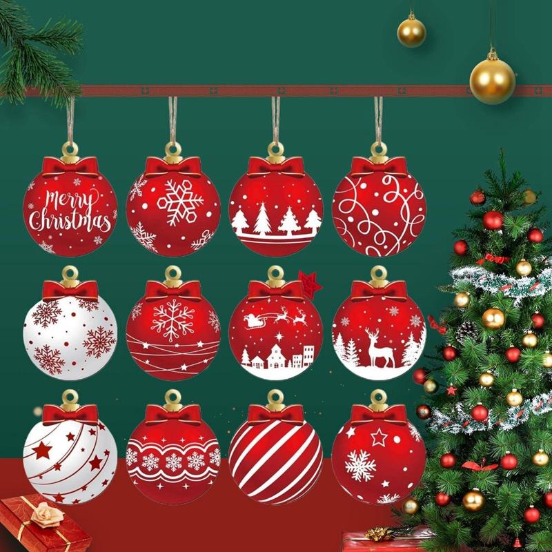 12/24/36 шт. Шары для рождественской елки Украшение Красные деревянные шары Елочные подвесные украшения Navidad Новый год Рождественская елка Украшение