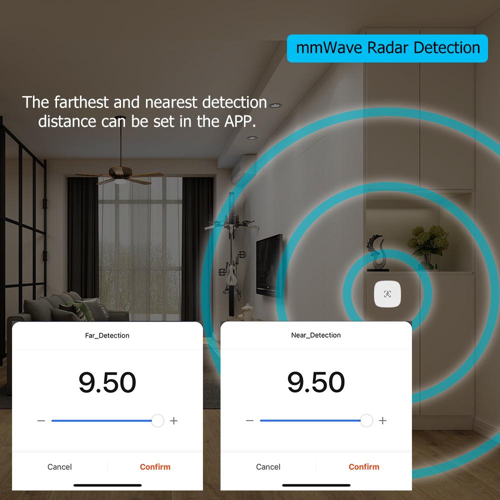 ZigBee Wifi MmWave Датчик присутствия и движения человека с обнаружением освещенности/расстояния 5/110/220В Tuya Smart Life Автоматизация дома
