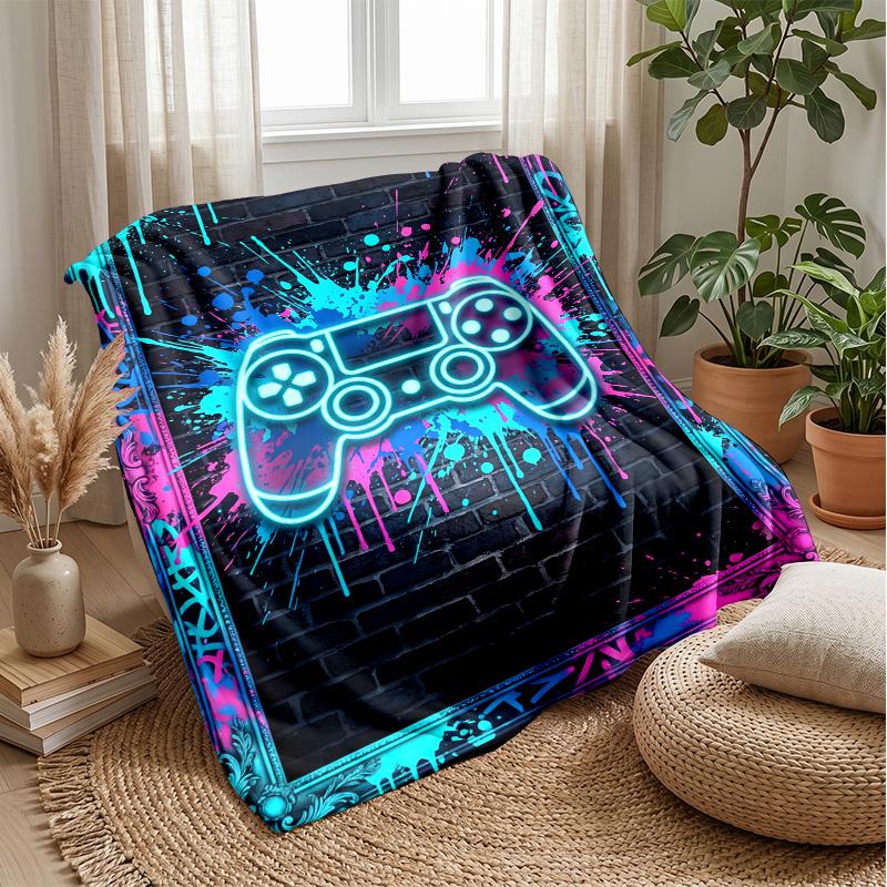 Neon Game Controller Art Theme blanket Lightweight Warm Flannel Blanket Decorative Throw Blanket for Home Decoration