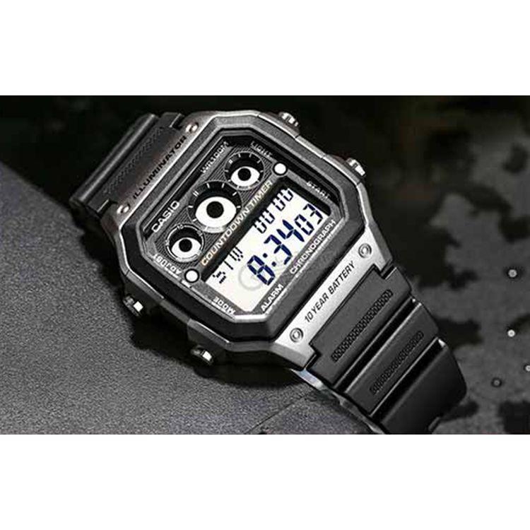 Casio Стандартная серия Классические Ретро Квадратные Десятилетняя Батарея Водонепроницаемые Кварцевый Механизм Ремешок из Смолы Часы Мужские Черные AE-1300WH-8A
