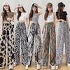 Ink Painting Tie Dye Pants Women's Summer Thin Ice Silk Ankle-Length Pants Straight Wide Leg Pants