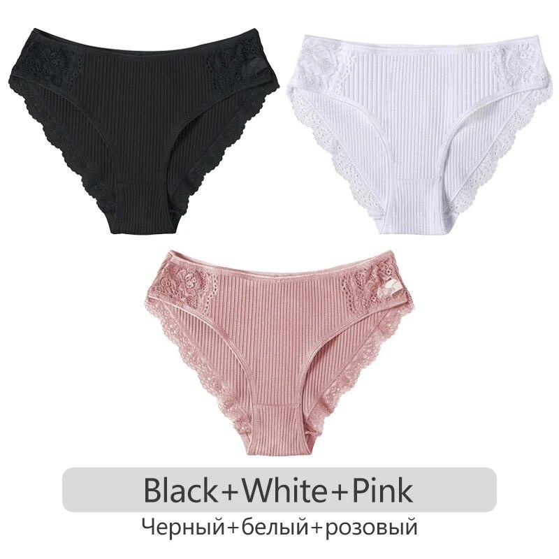 3Pcs/set Cotton Patchwork Lace Panties Women Comfortable Briefs S-2XL Ladies Low-Rise Underwear Soft Underpants Lingerie