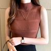 Summer Tops Women Semi High Neck Soft Knitted Sleeveless Casual Shirts for Women Fashion Slim Fit Base Blouses Women Elegant Simple Lady Shirt 26302