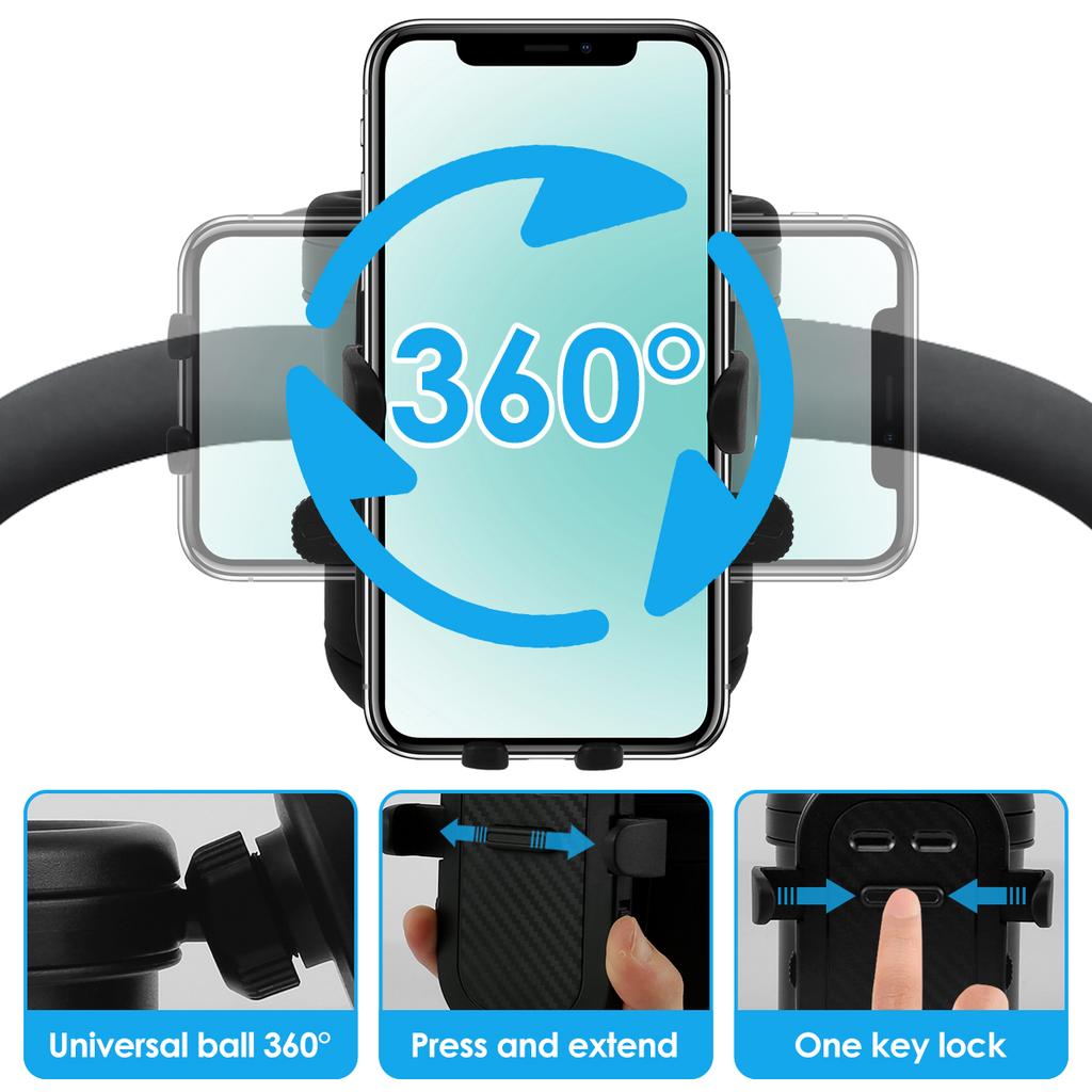 3-In-1 Stroller Cup Holder & Phone Holder Universal Double Hole Pushchair Bottle Organizer Holders 360° Rotating Phone Holders