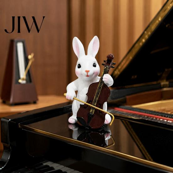 Durable Waterproof Figurine Cute Rabbit Playing Violin Ornament, Synthetic Resin Animal Figurine, Decorative Garden Ornament Realistic Hand