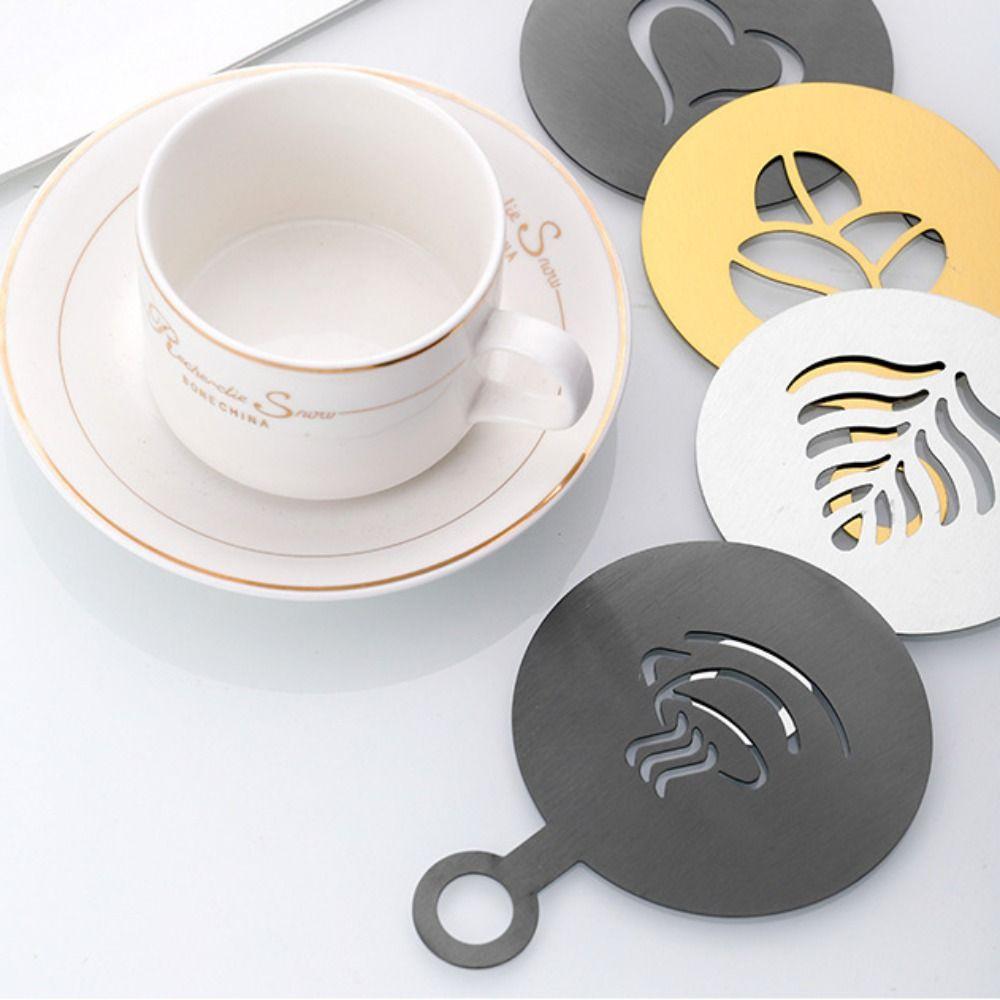 4pcs Stainless Steel Latte Coffee Stencil Gold/black Coffee Art Template Bakery