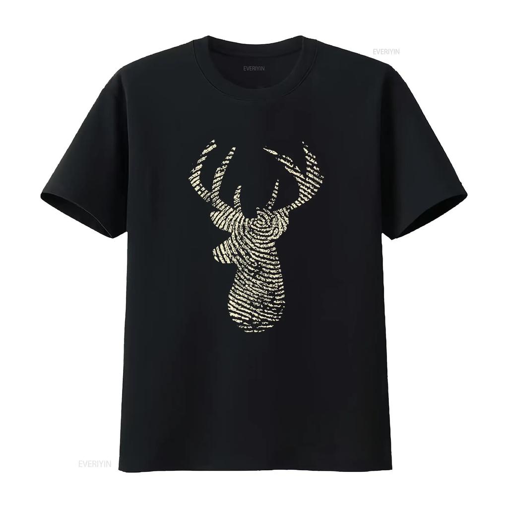 Мужская футболка для охоты 'Timeless Deer' S-XXL Уникальный дизайн 'Отпечаток пальца' Лесной натуральный стиль Винтажная стирка Графическая Дышащая