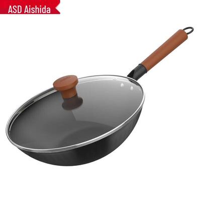ASD 32 см Утонченный чугунный вок без покрытия с круглым дном