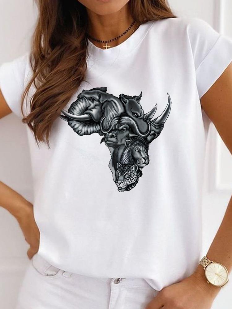 New Unisex's African-Style Casual Short-Sleeve T-Shirt, Loose-Fit Round-Neck Summer White T-Shirt, Printed Unisex's T-Shirt